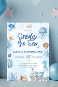 Under the Sea 1st Birthday Party Invitations | Sea Creature Theme | Personalised Printed Cards
