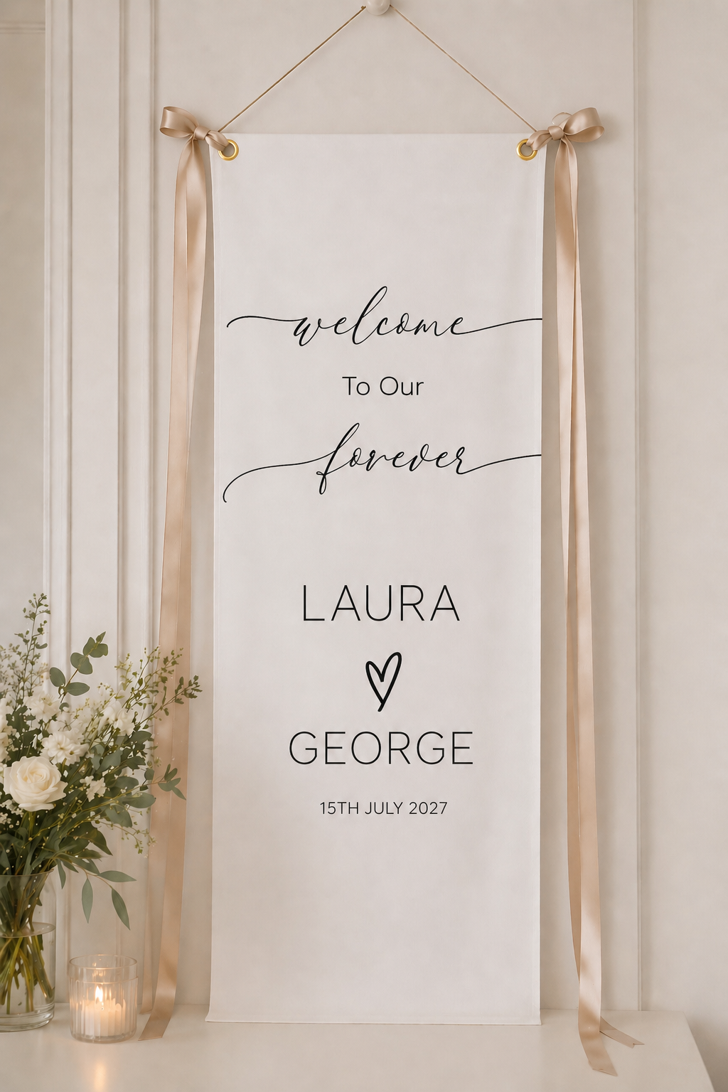 'Welcome to Our Forever' Luxury Fabric Wedding Sign | Personalised Fabric Signage