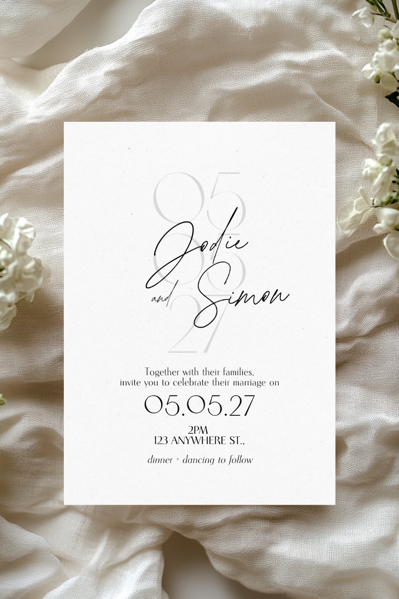 Personalised Date Script Wedding Invitation | Bold Date | A5 | 300gsm, Linen or Hammered