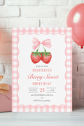 Berry Sweet Strawberry Birthday Party Invitations | Personalised Printed Cards