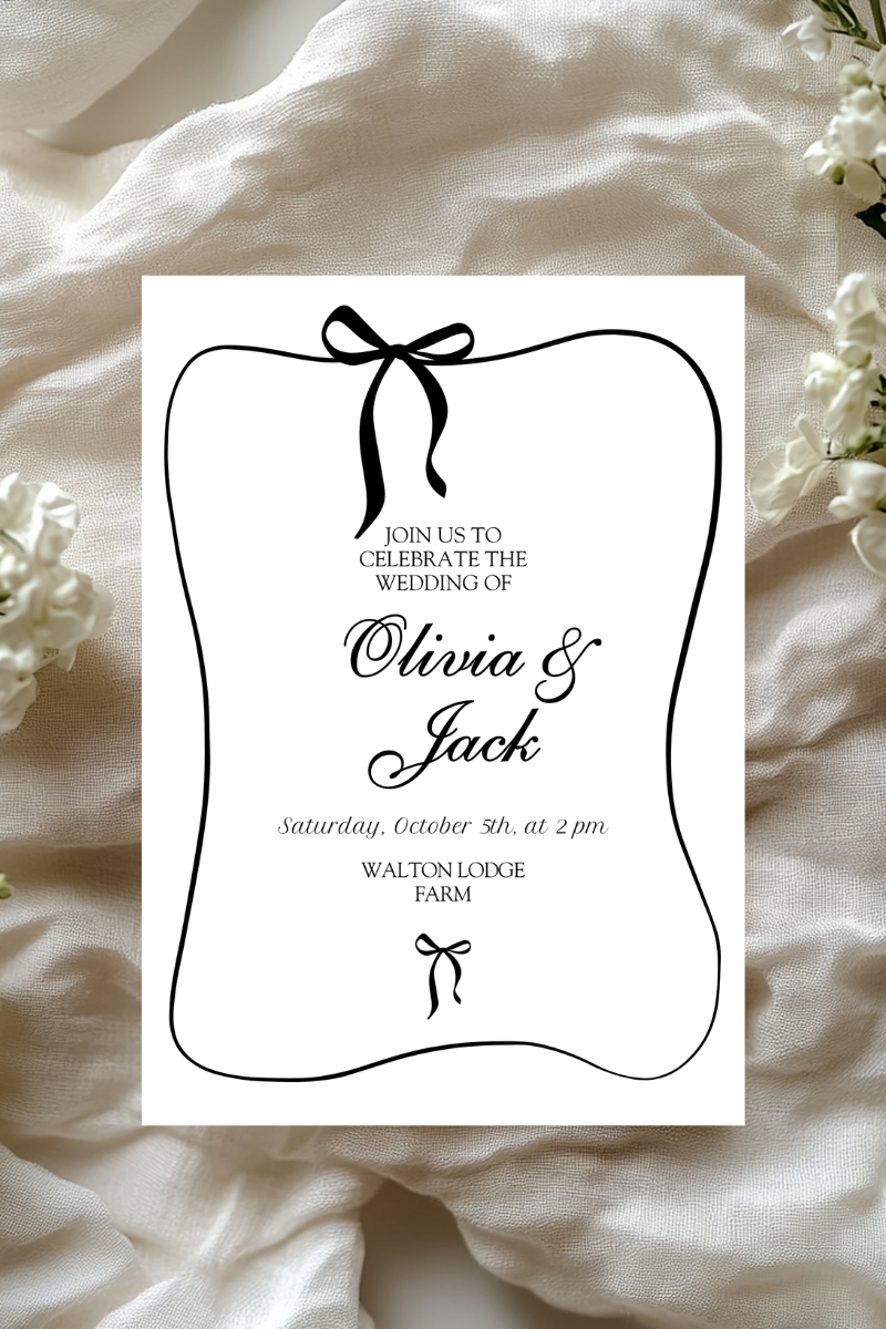 Personalised Bow & Scallop Frame Wedding Invitation | A5 | 300gsm, Linen or Hammered