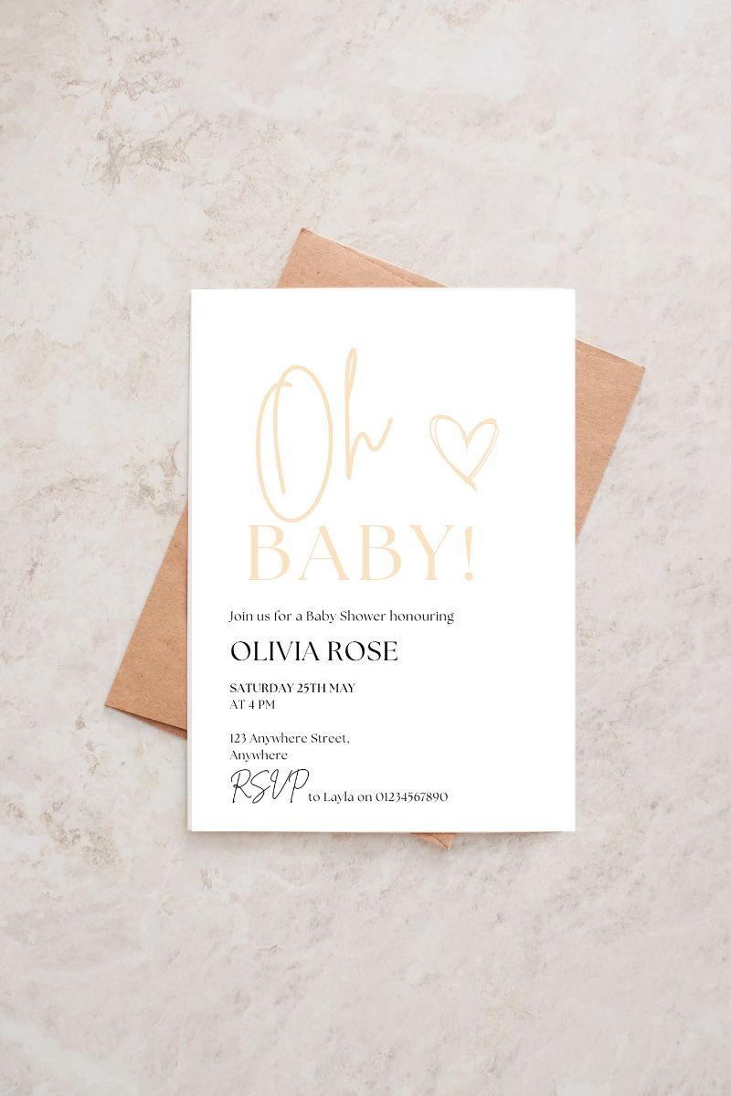 Personalised neutral Oh Baby! Baby Shower Invitation | Printed Cards