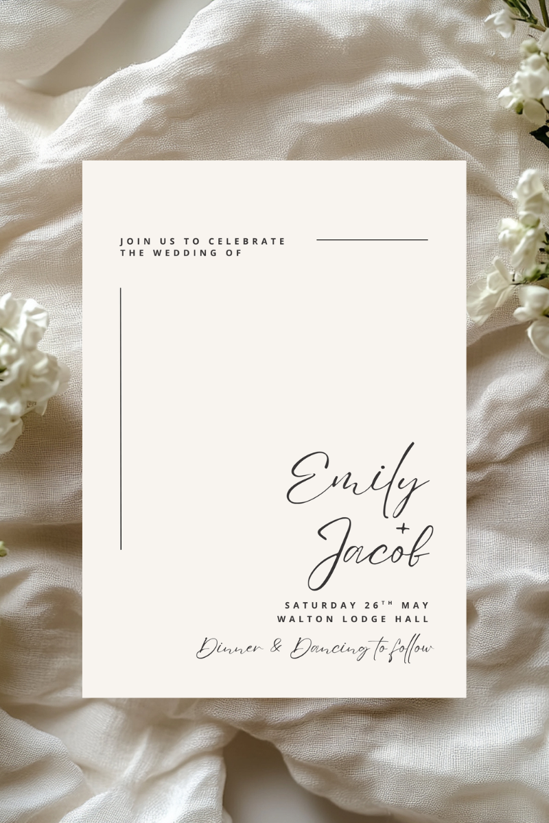 Personalised Minimal Editorial Wedding Invitation | A5 | 300gsm, Linen or Hammered