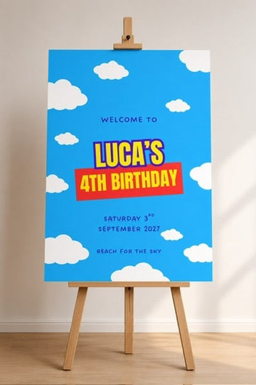 Personalised Sky & Clouds Birthday Welcome Sign | Foamex Board | A3, A2 & A1