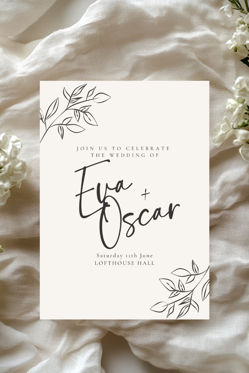 Personalised Line Art Botanical Wedding Invitation | A5 | 300gsm, Linen or Hammered