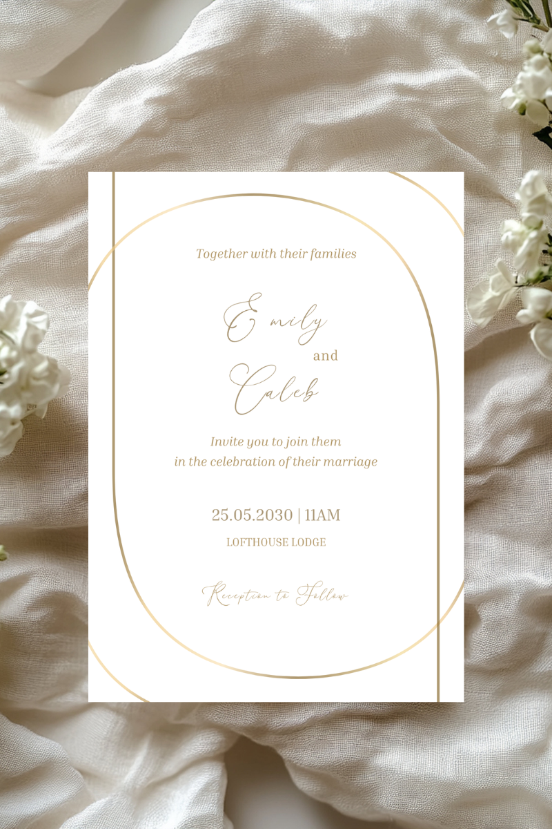 Personalised Gold Oval Frame Wedding Invitation | A5 | 300gsm, Linen or Hammered