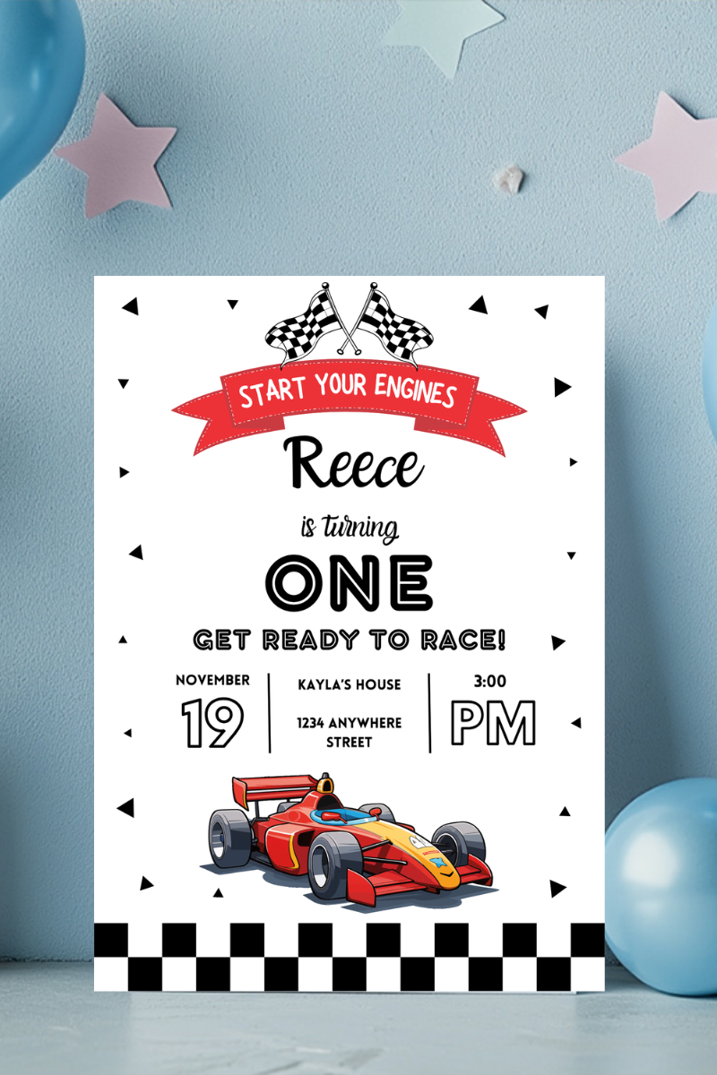 Get Ready to Race Birthday Party Invitations | Personalised Printed Cards