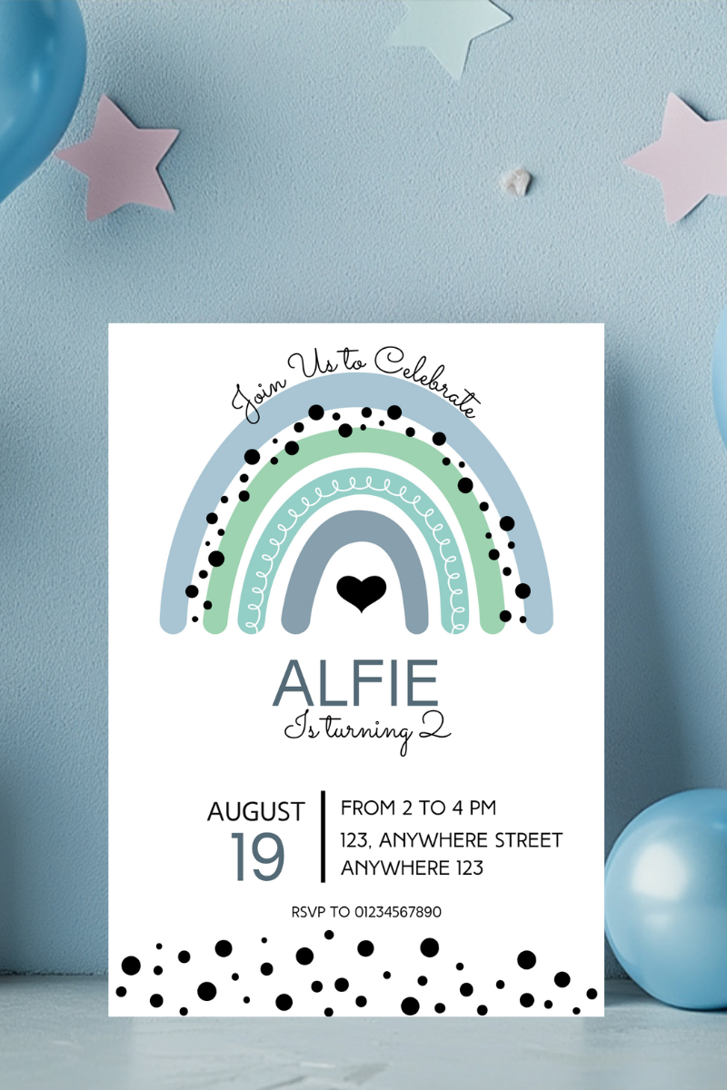 Rainbow Birthday Party Invitations | Personalised Printed Cards