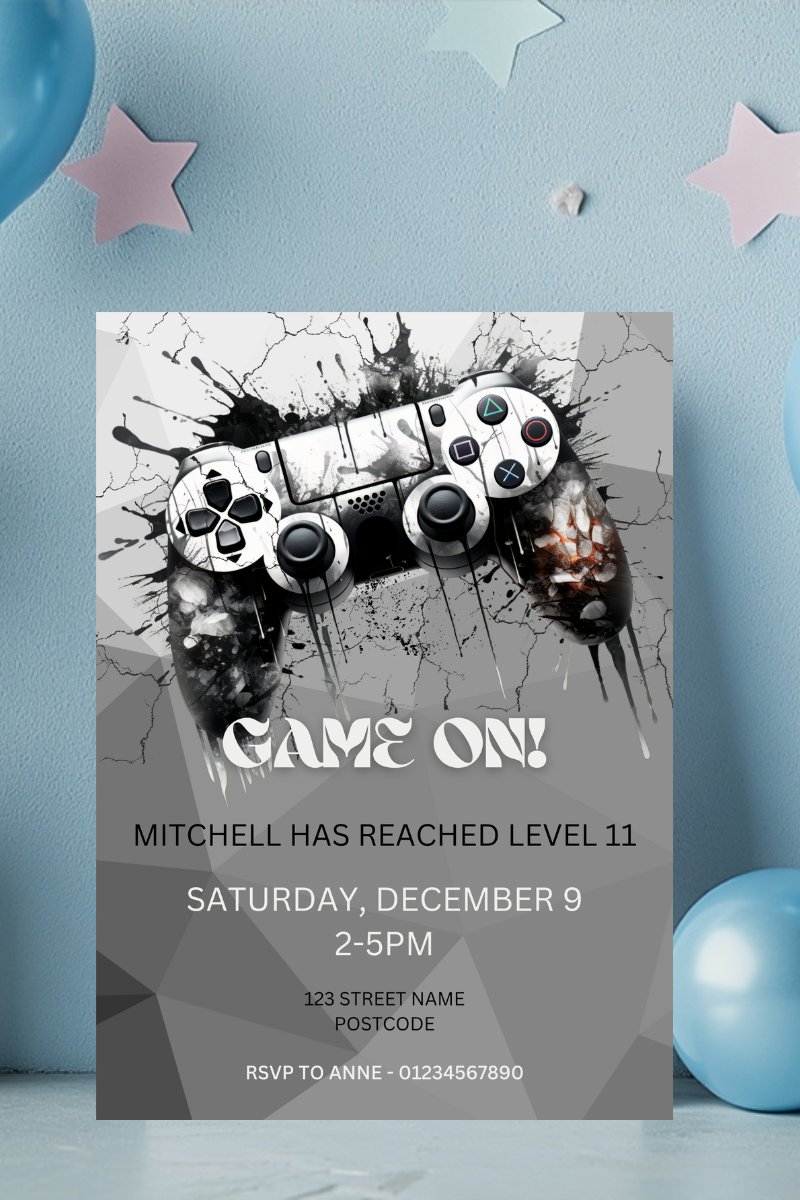 Game On Gaming Birthday Party Invitations | Personalised Printed Cards
