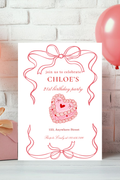 Coquette Birthday Party Invitations | White, Pink & Red Design | Personalised Printed Cards