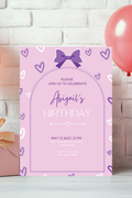 Pink & Purple Bow Birthday Party Invitations | Personalised Printed Cards
