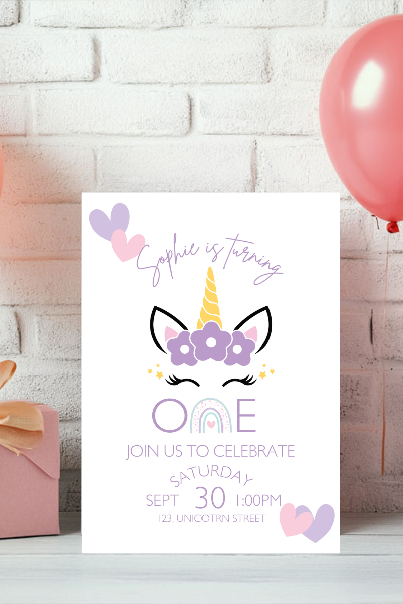 Unicorn Birthday Party Invitations | Personalised Printed Cards | Unicorn Collection