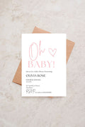 Personalised Oh Baby! Pink Baby Shower Invitation | Printed Cards