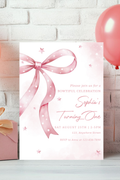 Pink Bow Birthday Party Invitations | Personalised Printed Cards