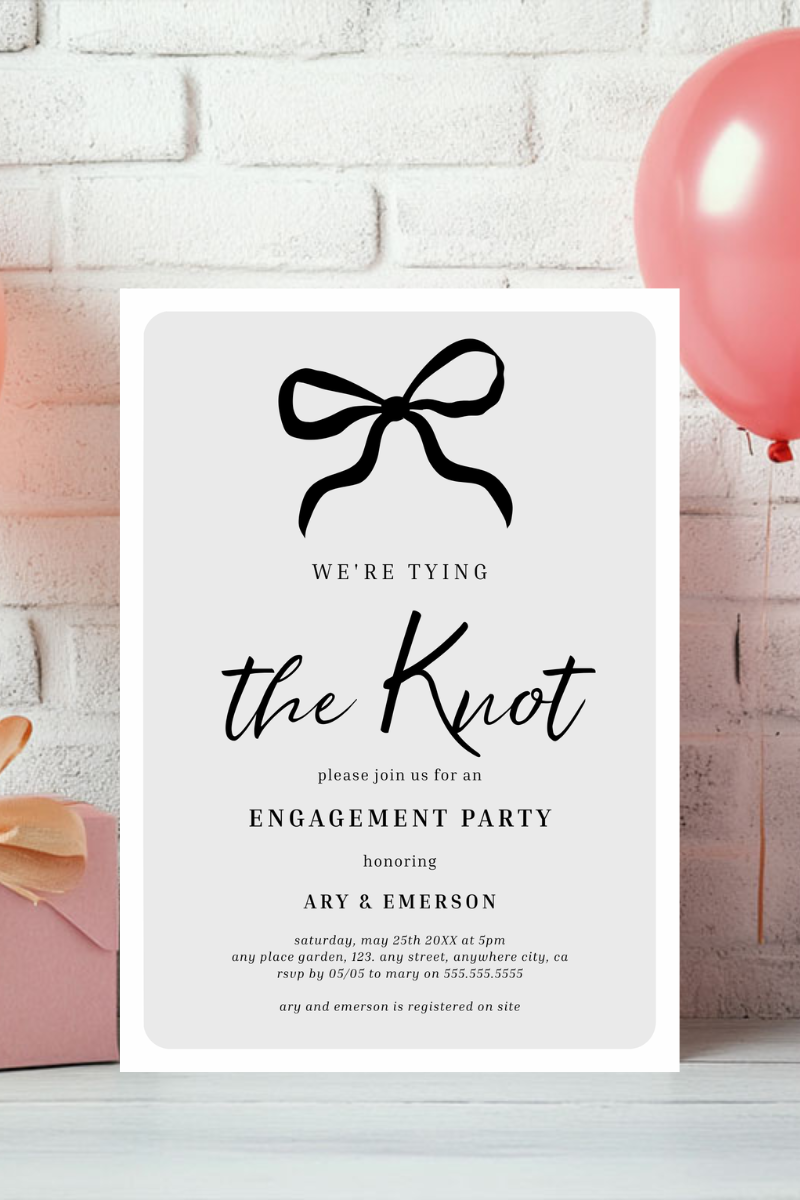 Engagement Party Invitations | Black & White Bow Design | Personalised Printed Cards