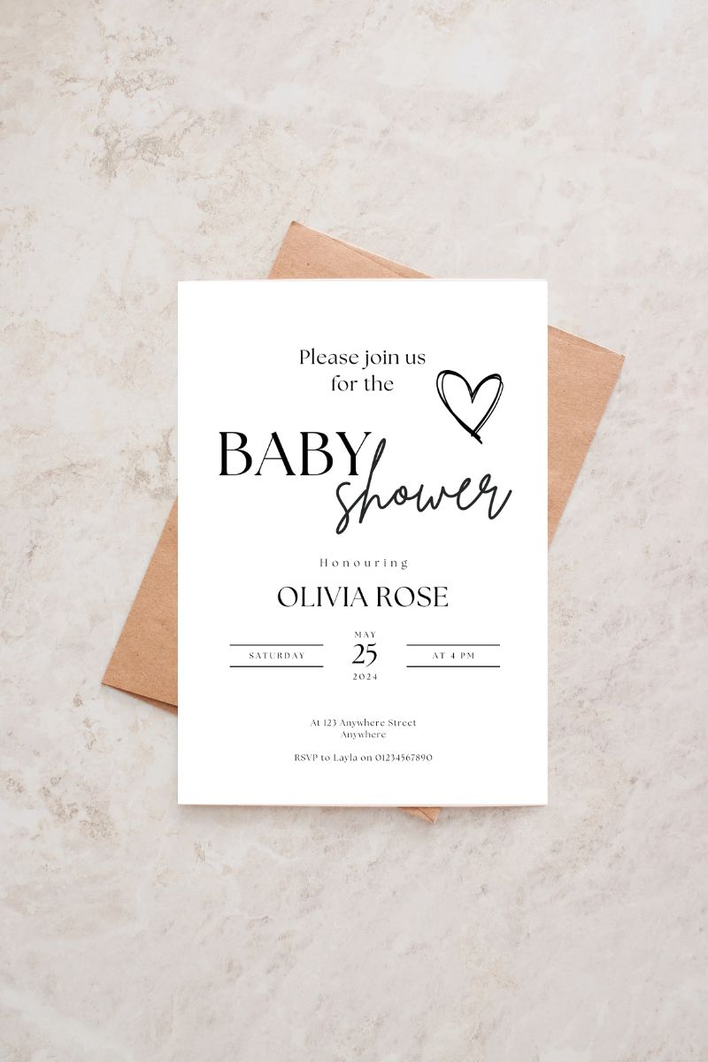 Personalised Minimal Baby Shower Invitation | Printed Cards