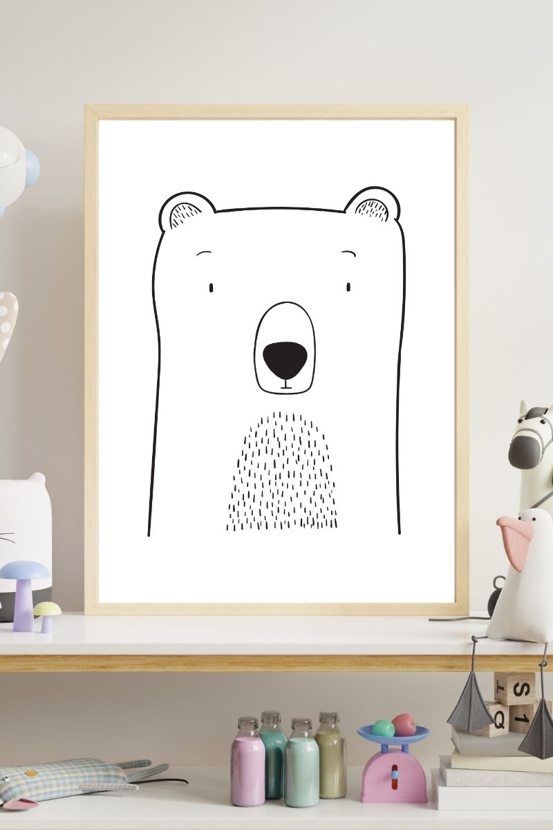 Bear Nursery Print – Minimalist Line Drawing