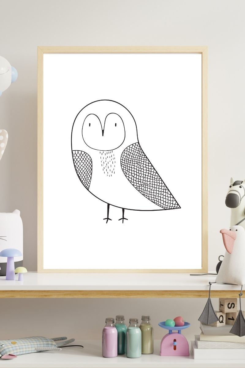 Owl Nursery Print – Minimalist Line Drawing