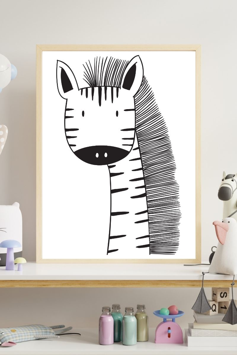 Zebra Nursery Print – Minimalist Line Drawing