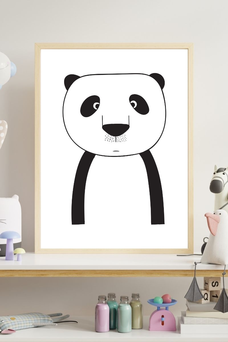 Panda Nursery Print – Minimalist Line Drawing