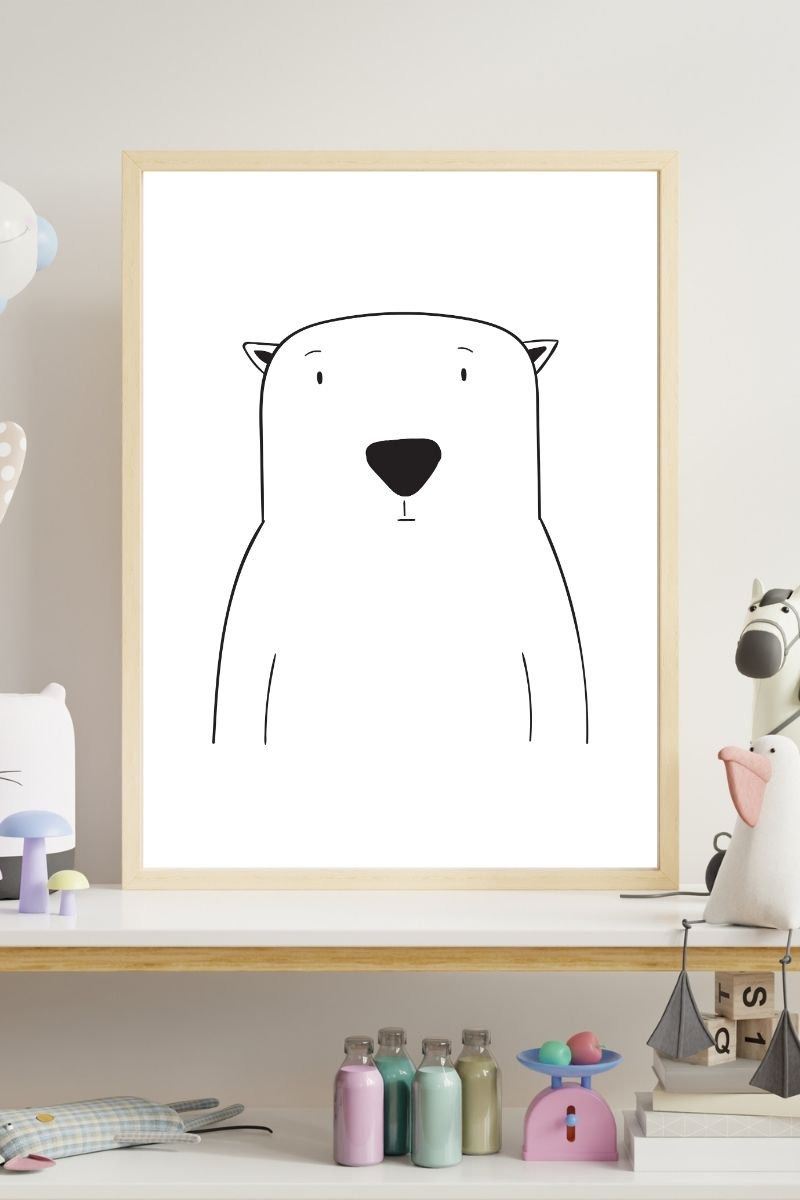 Polar Bear Nursery Print – Minimalist Line Drawing