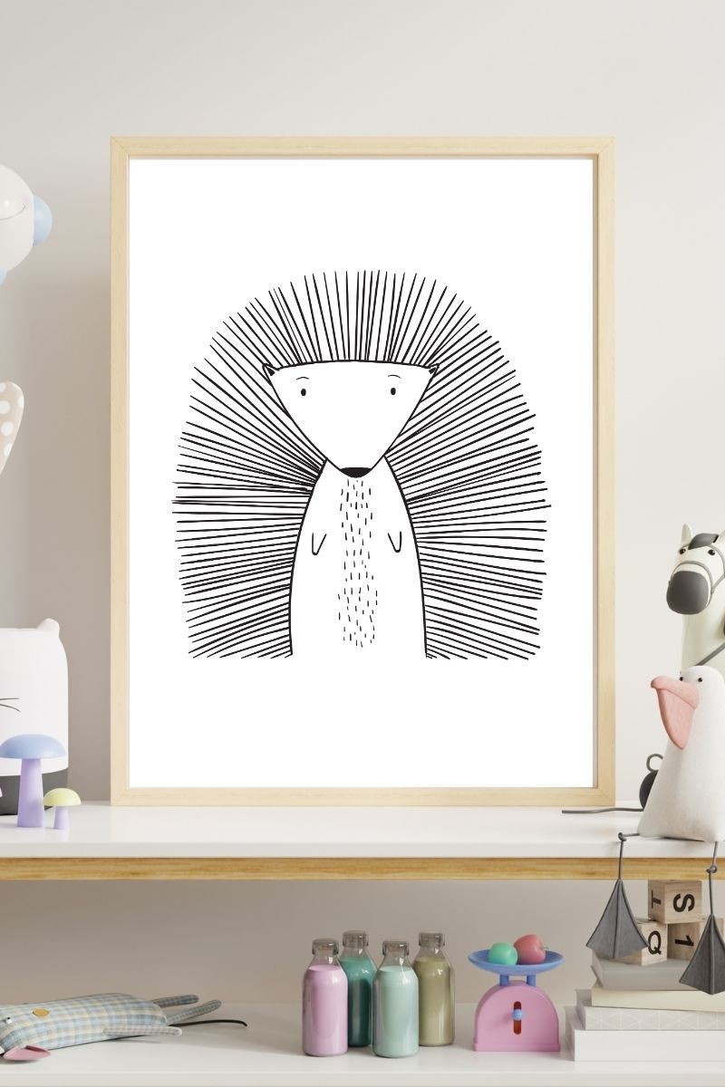 Hedgehog Nursery Print – Minimalist Line Drawing