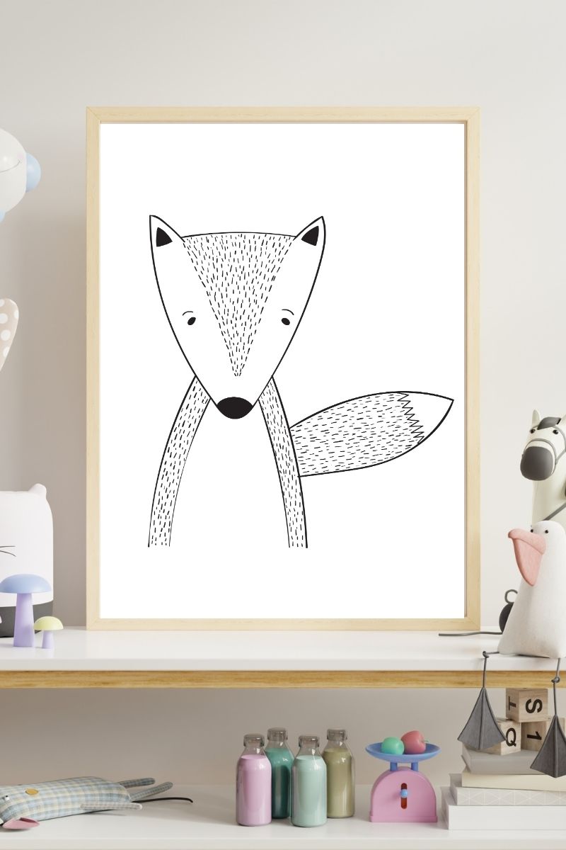 Fox Nursery Print – Minimalist Line Drawing