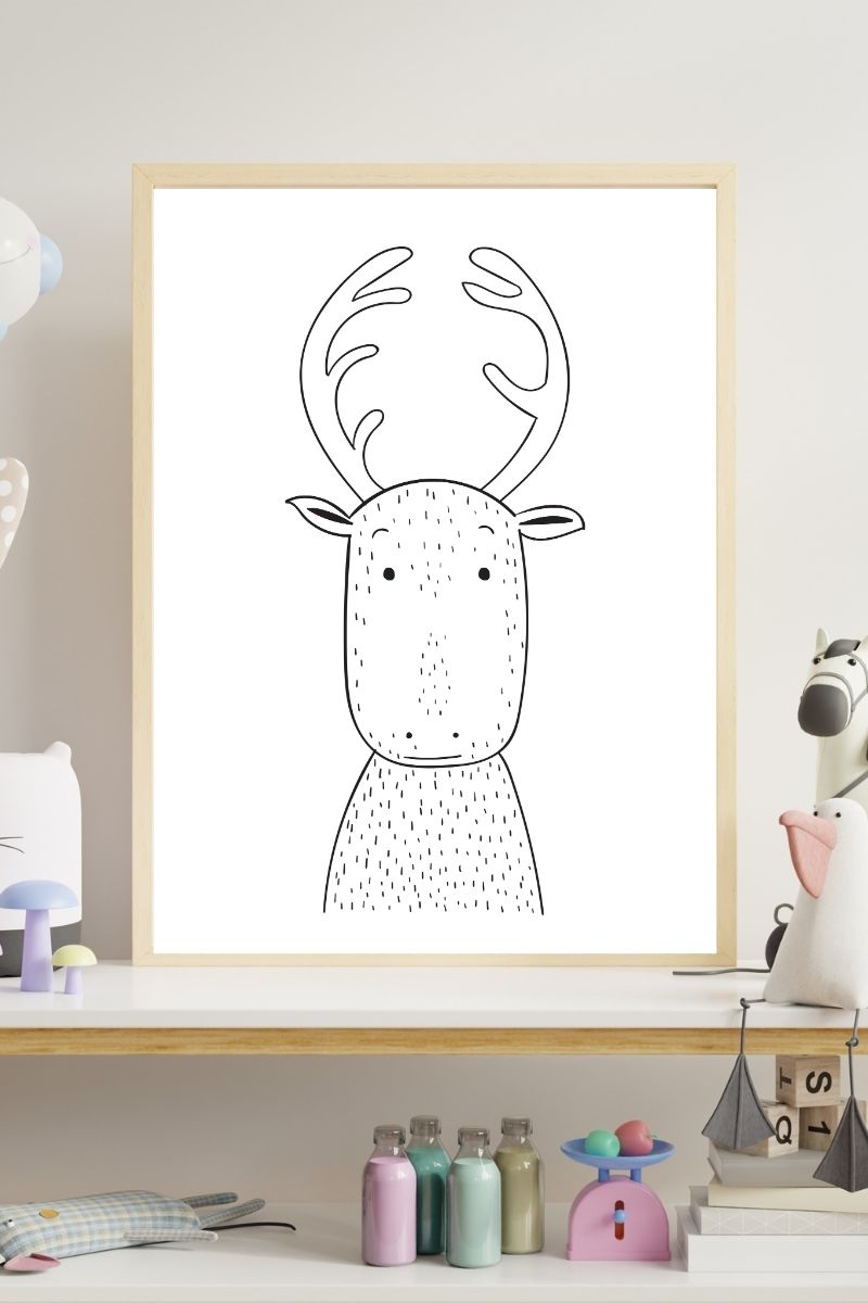 Reindeer Nursery Print – Minimalist Line Drawing