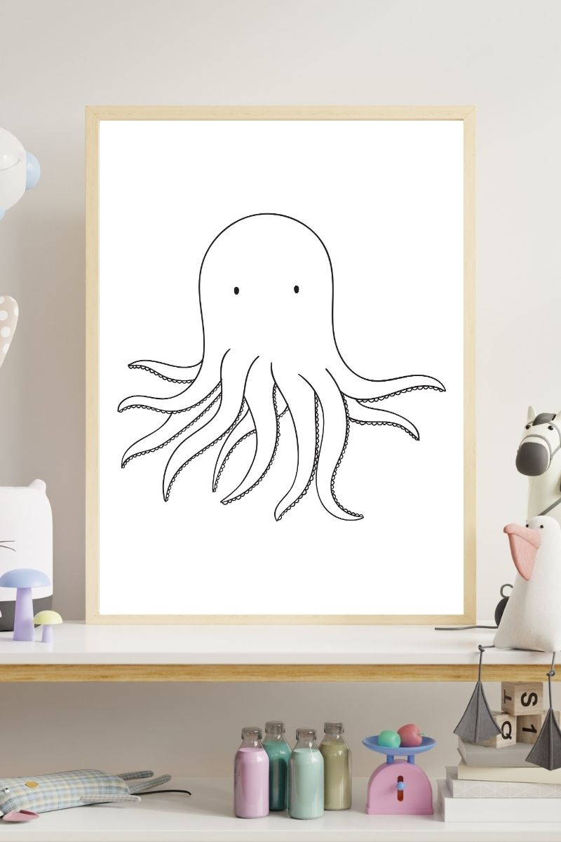 Octopus Nursery Print – Minimalist Line Drawing