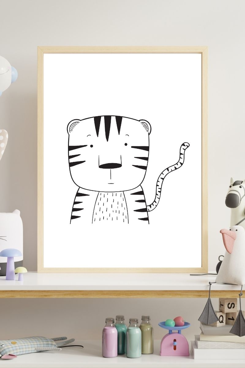 Tiger Nursery Print – Minimalist Line Drawing
