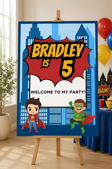 Personalised Superhero Birthday Welcome Sign | Foamex Board | A3, A2 & A1