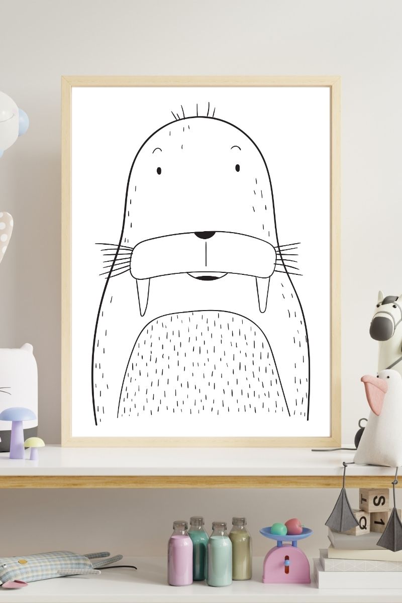 Walrus Nursery Print - Minimalist Line Drawing