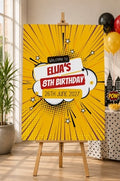 Personalised Comic Burst Birthday Welcome Sign | Foamex Board | A3, A2 & A1