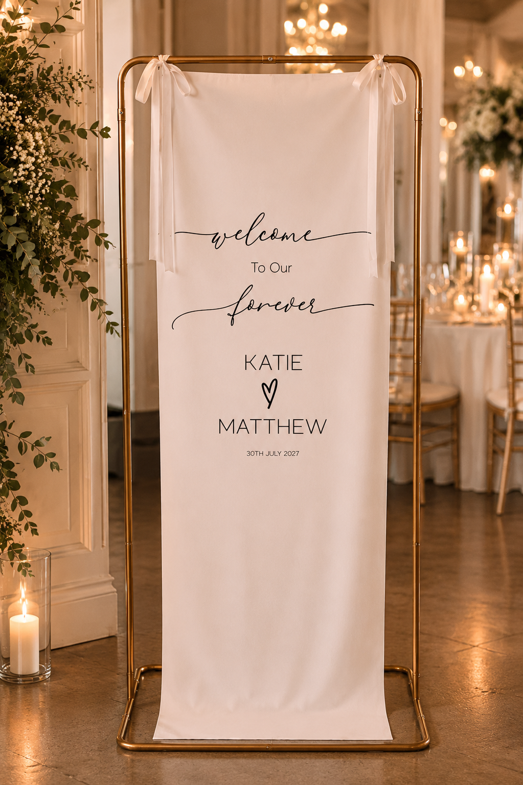 'Welcome to Our Forever' Luxury Fabric Wedding Sign | Personalised Fabric Signage