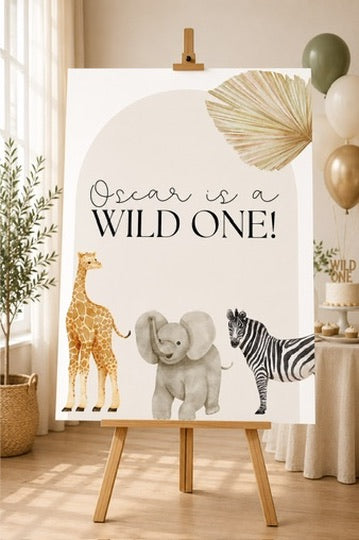 Personalised Wild One Safari Birthday Welcome Sign | Foamex Board | A3, A2 & A1