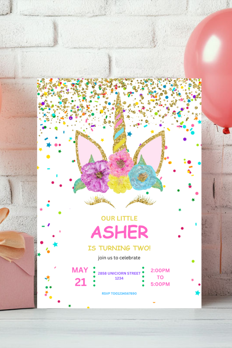 Unicorn Birthday Party Invitations | Personalised Printed Cards