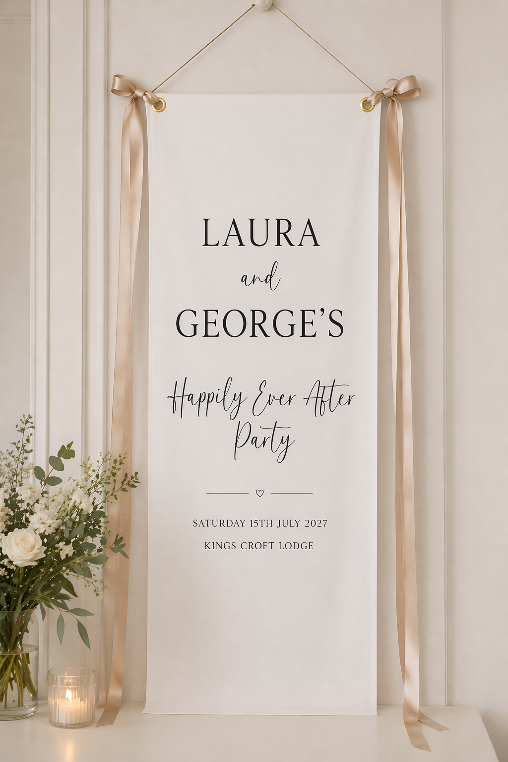 'Happily Ever After' Luxury Fabric Wedding Sign | Personalised Fabric Signage