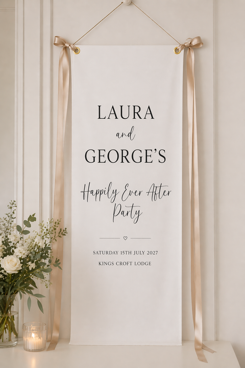 'Happily Ever After' Luxury Fabric Wedding Sign | Personalised Fabric Signage