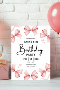Birthday Party Invitations | Bow Design | Personalised Printed Cards