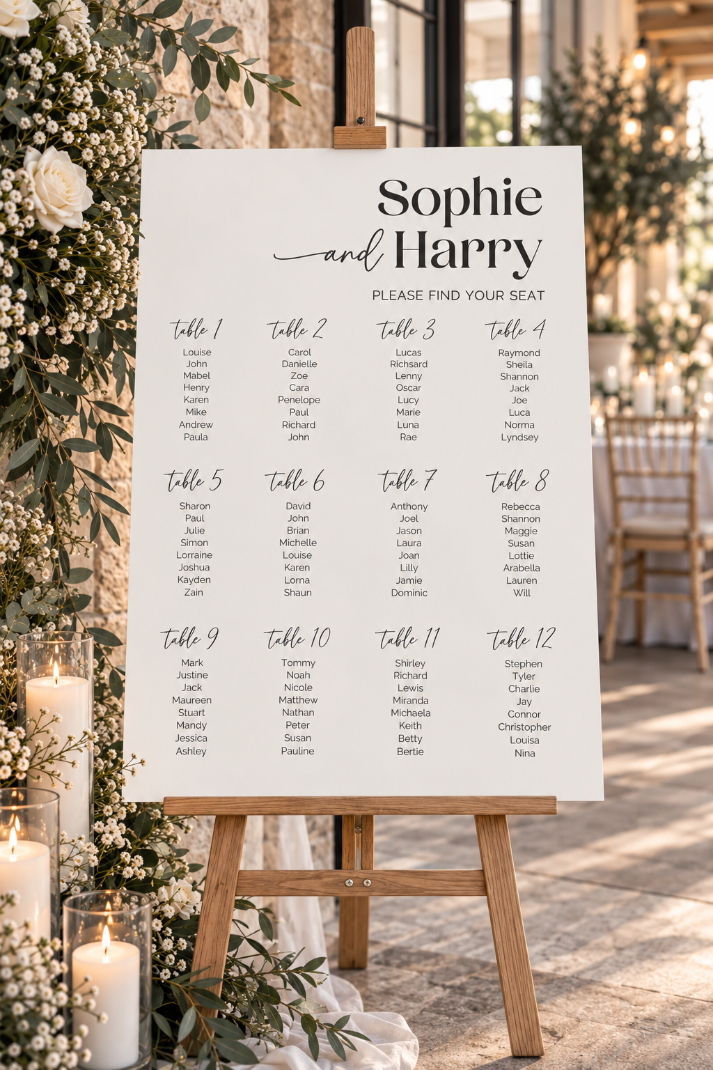 Minimalist Script Wedding Seating Plan Sign | Personalised Foamex Board