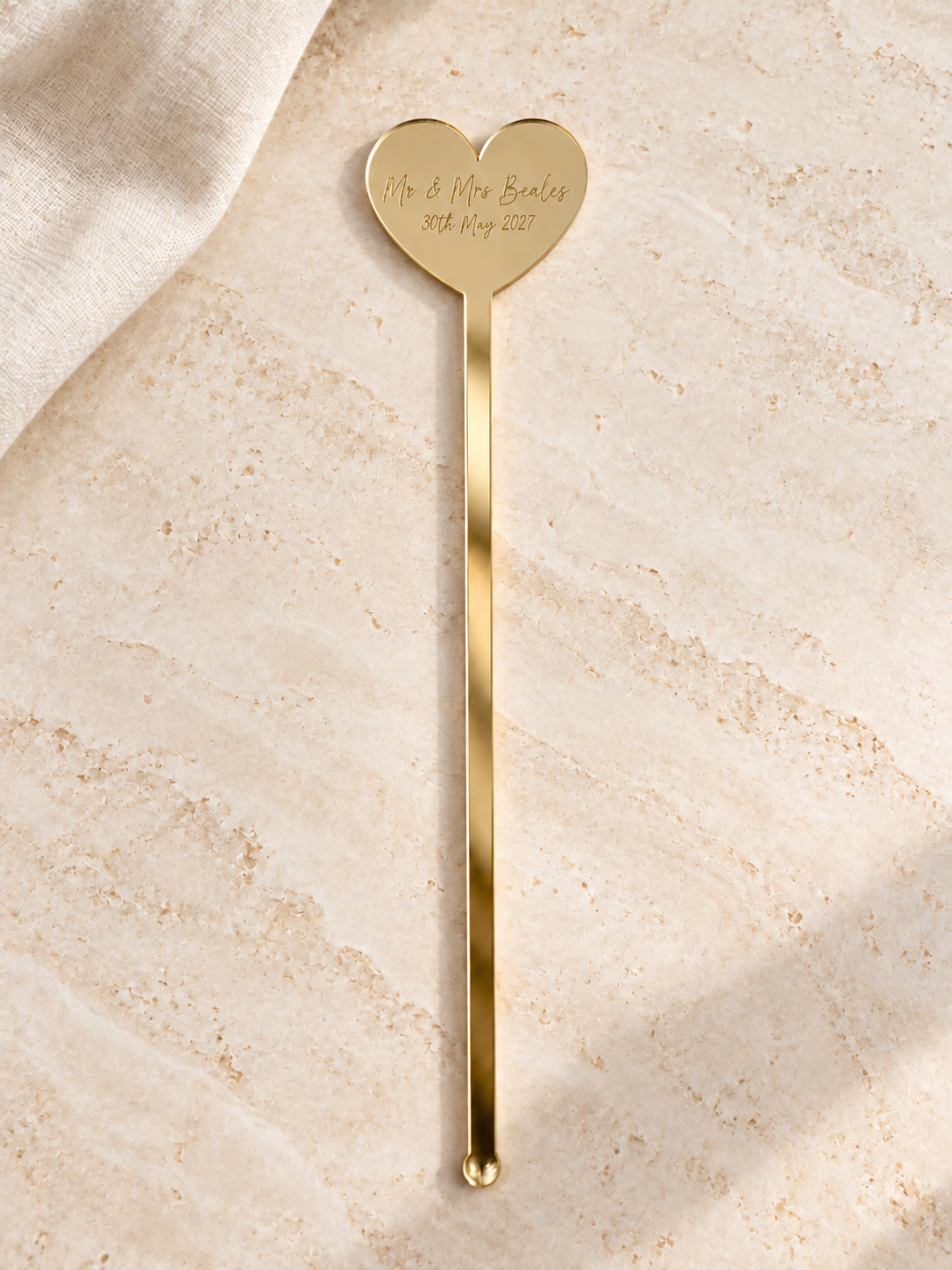 Personalised acrylic heart drink stirrers for weddings and events