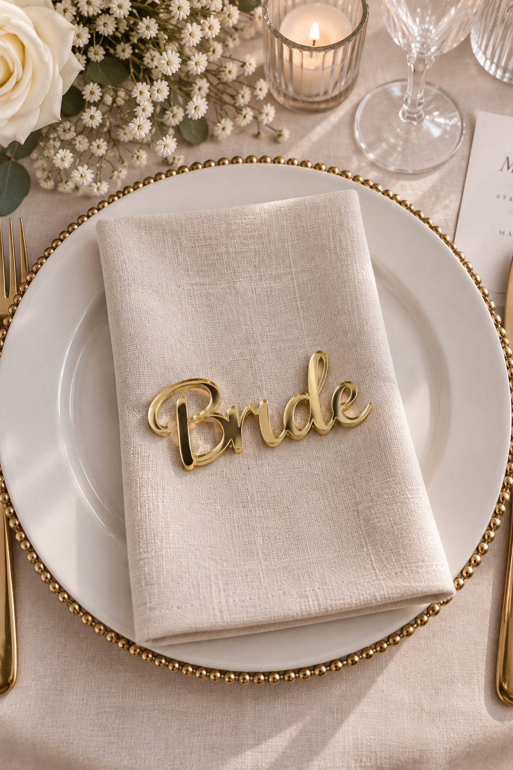 Personalised acrylic place names for wedding table settings