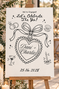 Personalised Black & Cream Illustrated Engagement Party Welcome Sign | Foamex Board