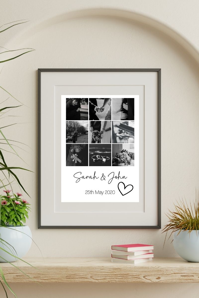 Personalised Photo Grid Print – Name & Est. Year - Black & White