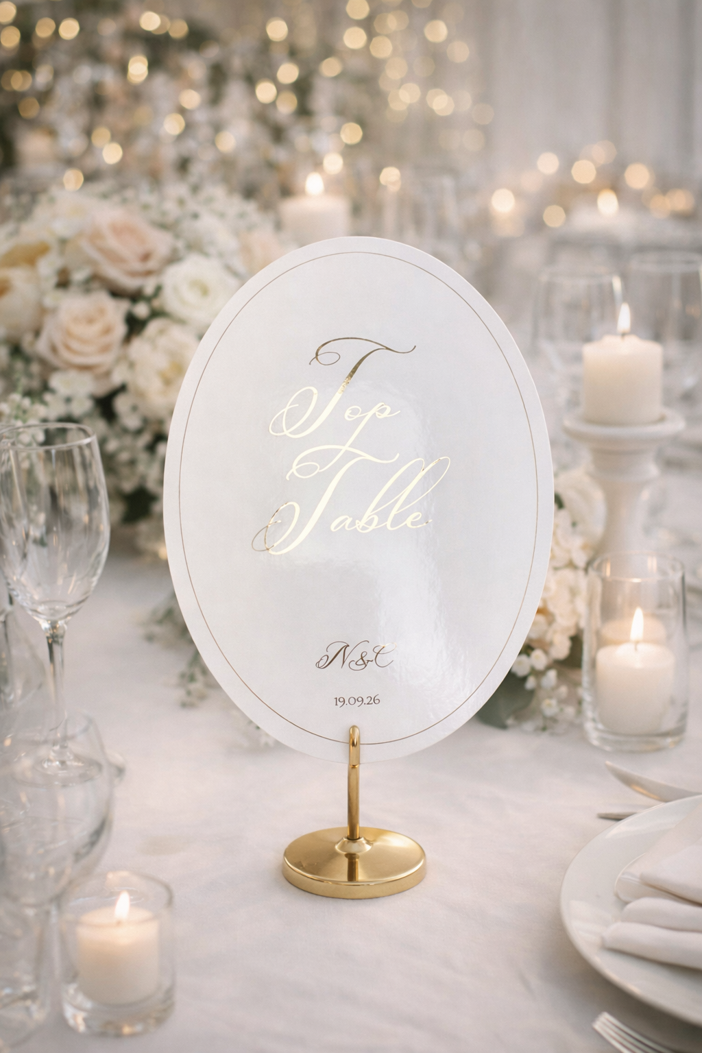 Luxury Foiled Oval Wedding Table Number Cards | Personalised Table Numbers