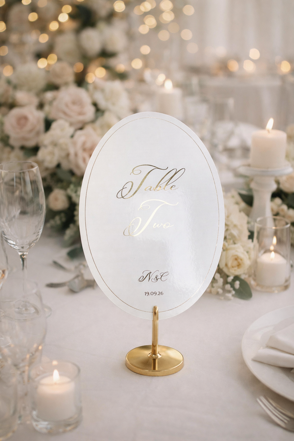 Luxury Foiled Oval Wedding Table Number Cards | Personalised Table Numbers