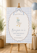 Personalised Goose Birthday Welcome Sign | Blue Gingham | Foamex Board | A3, A2 & A1