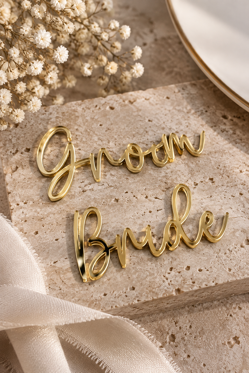 Script-style acrylic wedding place names