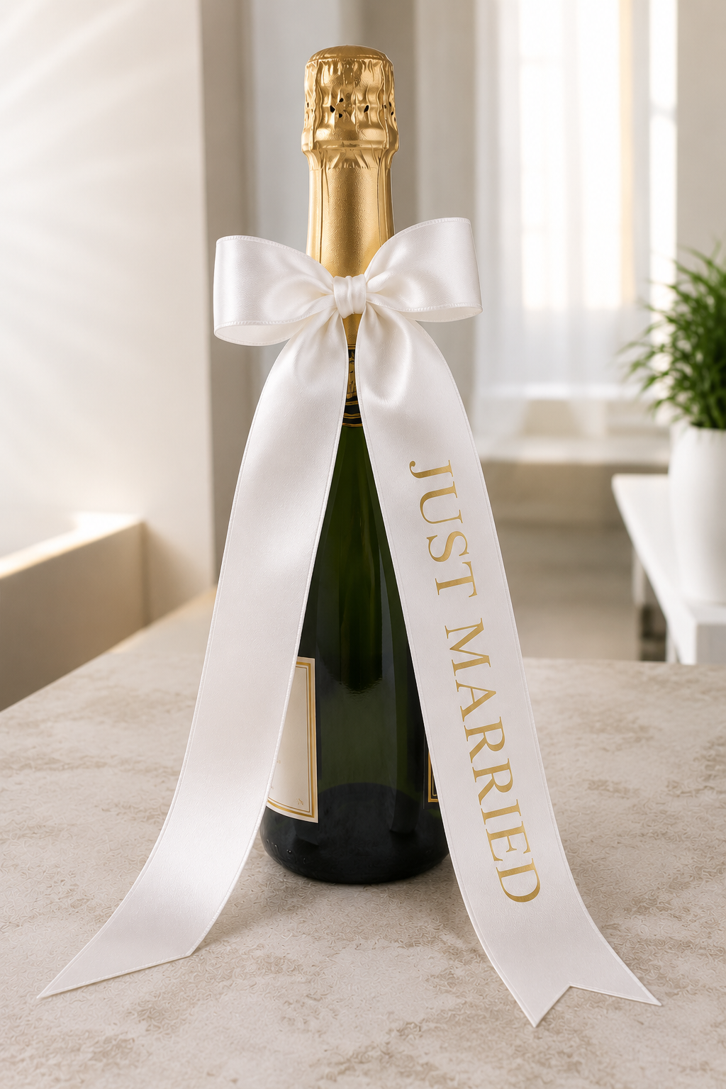 Personalised Foiled Ribbon for Champagne Bottles | Luxury Satin | Wedding Favour
