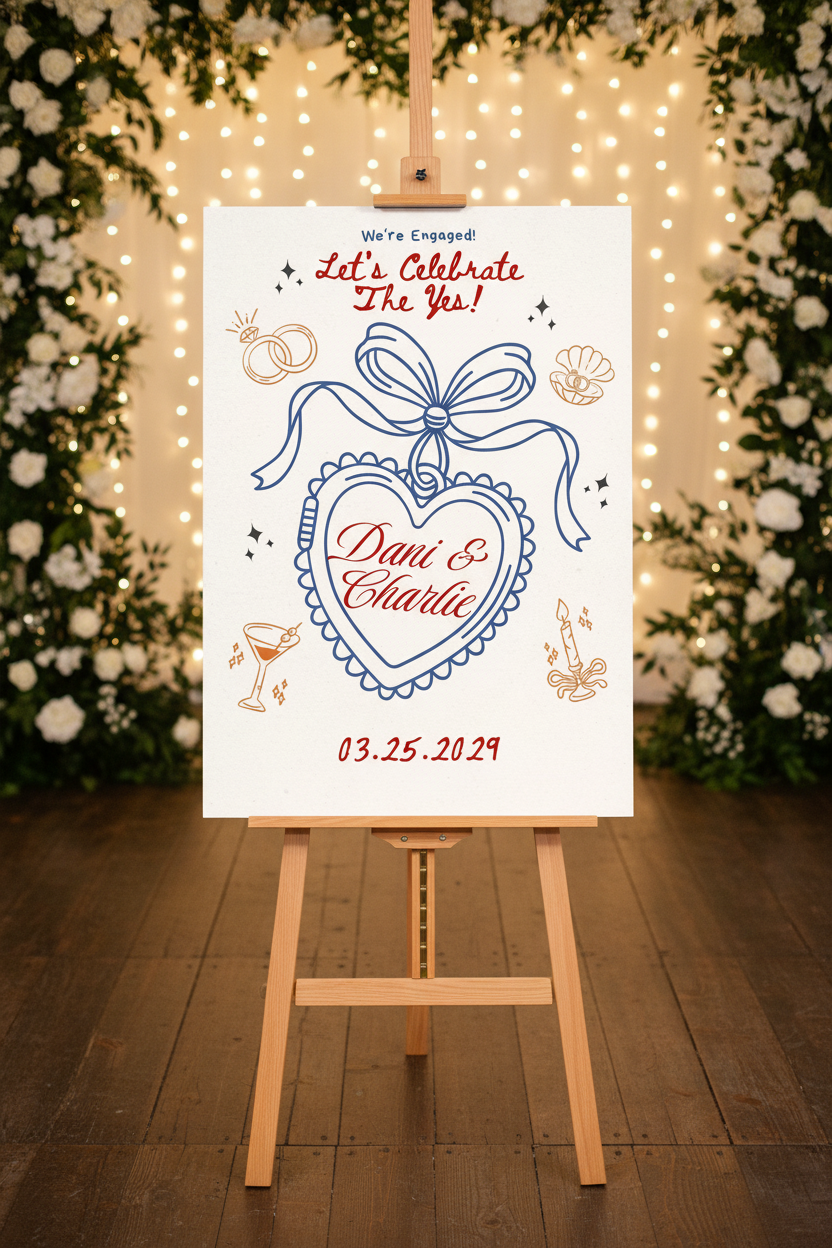 Dani & Charlie Colourful Engagement Sign - Easel Lifestyle Mockup